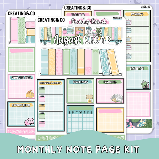 Tranquil Pond August Monthly Notes Page Builder Planner Sticker Kit  - MR063