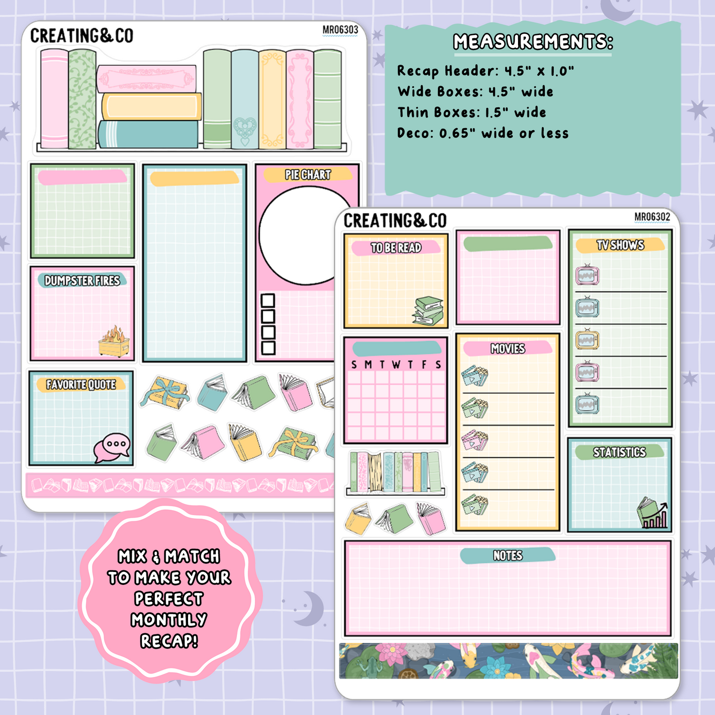 Tranquil Pond August Monthly Notes Page Builder Planner Sticker Kit  - MR063