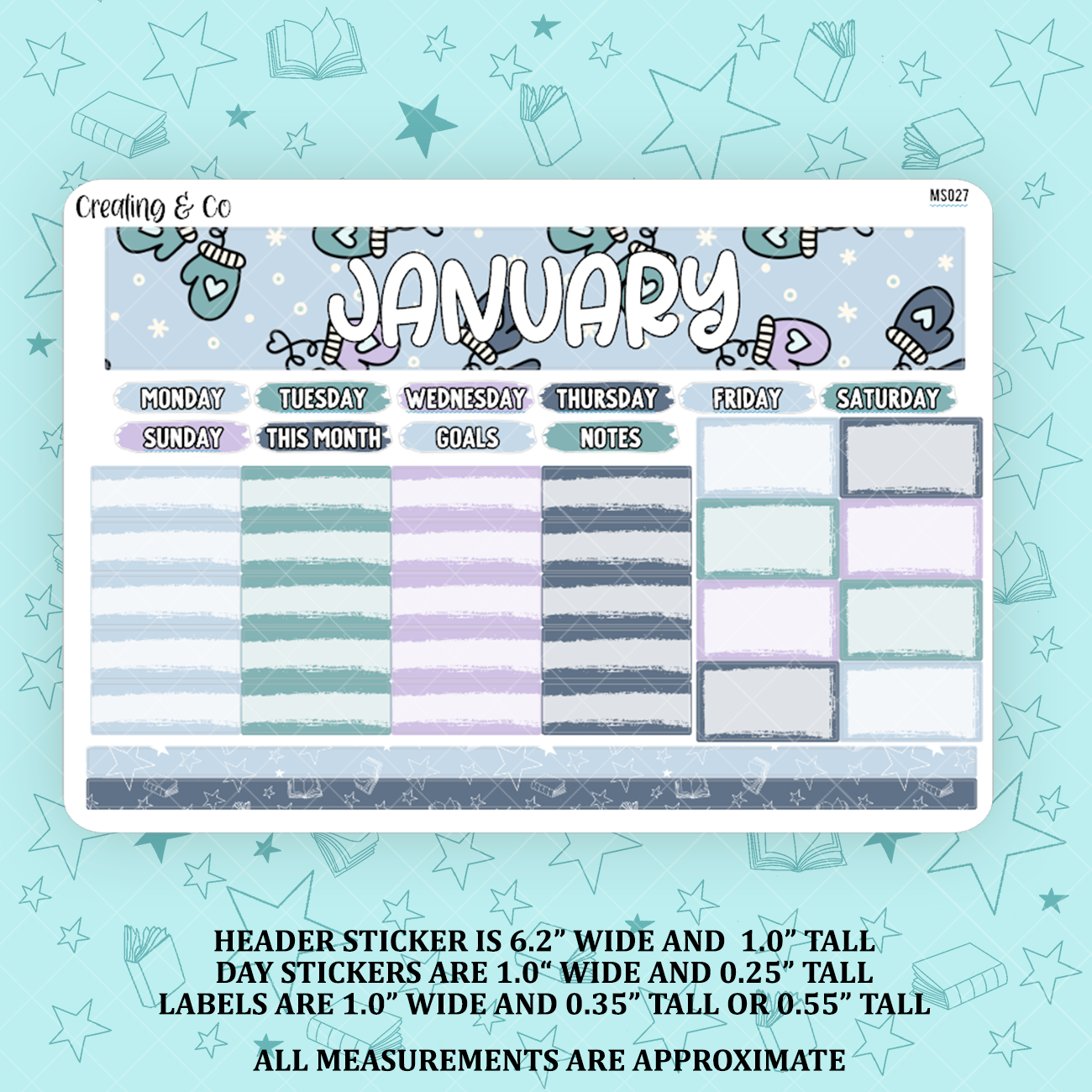 January Monthly Kit for Small Planners (1.0" wide columns) - MS027