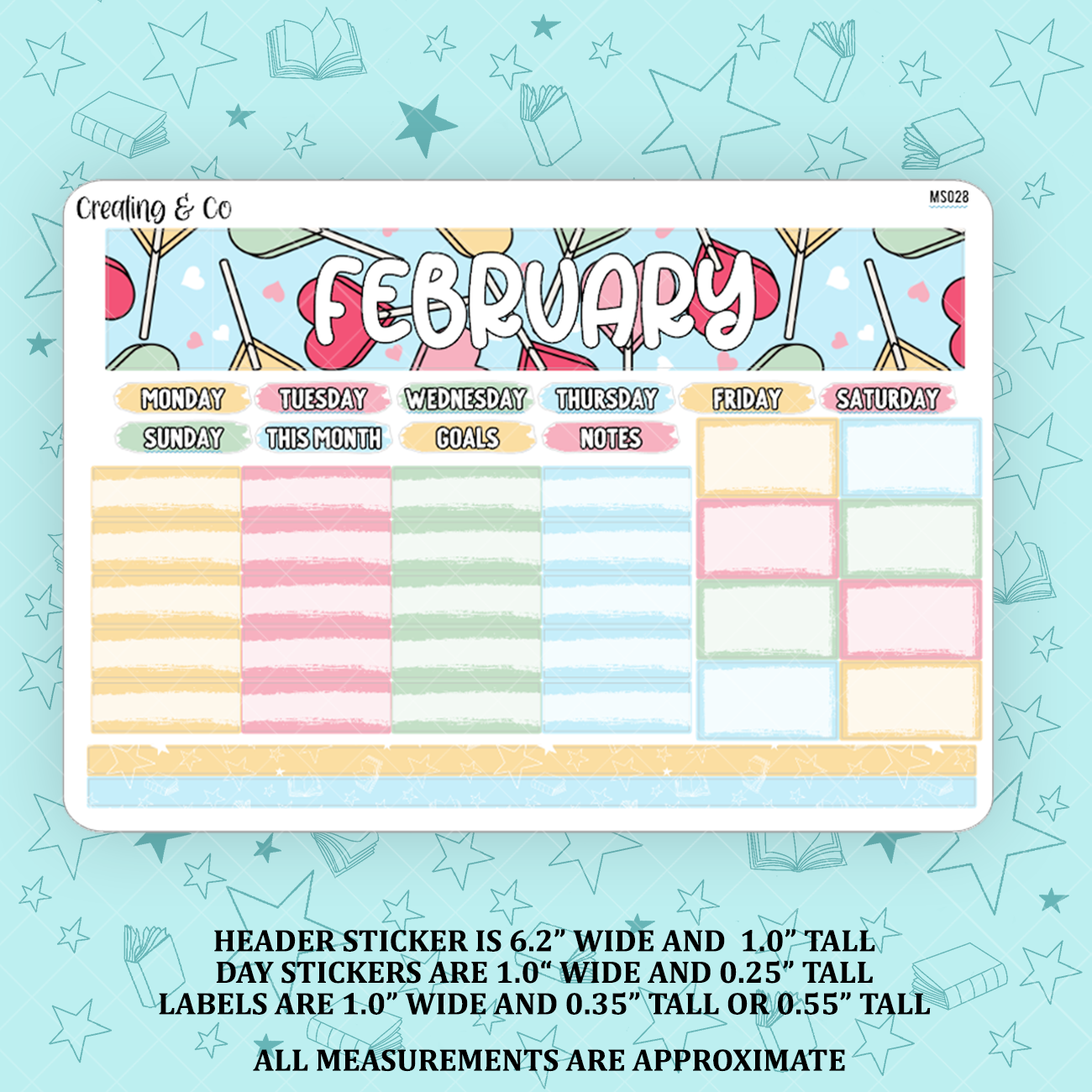 February Monthly Kit for Small Planners (1.0" wide columns) - MS028