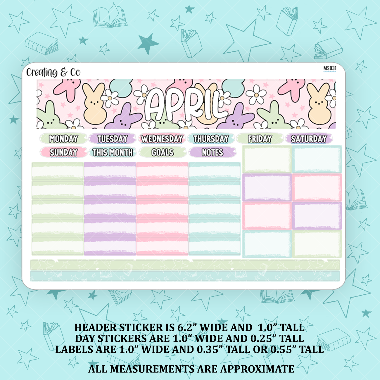 April Monthly Kit for Small Planners (1.0" wide columns) - MS031