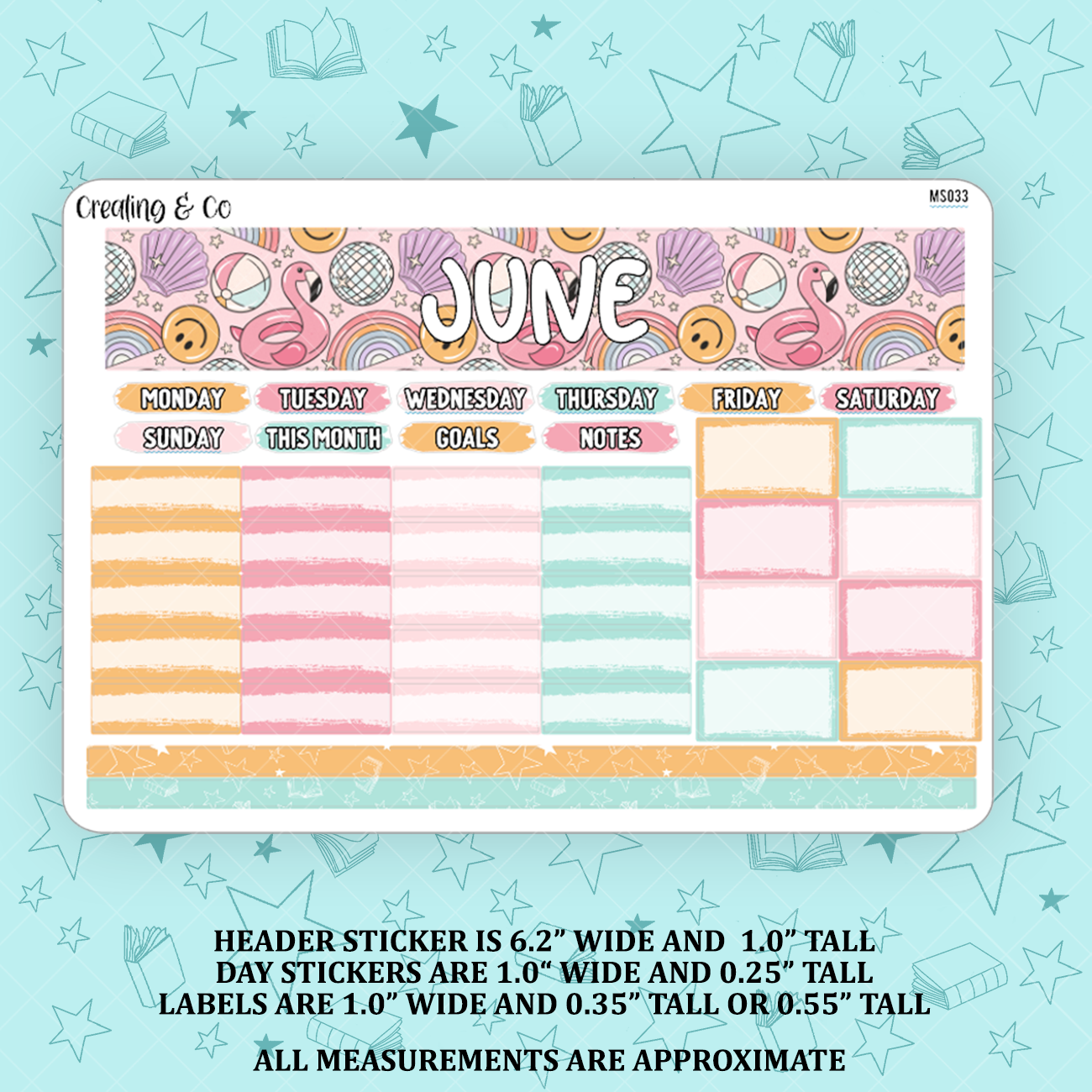June Monthly Kit for Small Planners (1.0" wide columns) - MS033