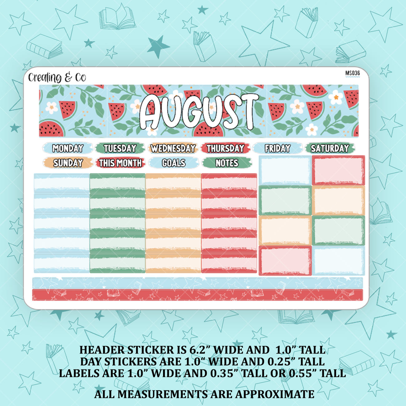 August Monthly Kit for Small Planners (1.0" wide columns) - MS036