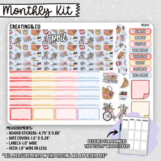 April Monthly Kit for Small Planners (1.0" wide columns) - MS045