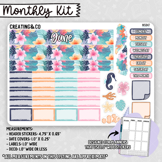 June Monthly Kit for Small Planners (1.0" wide columns) - MS047