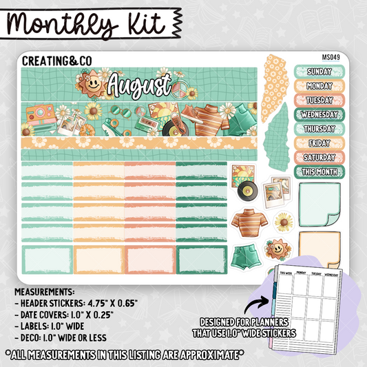 August Monthly Kit for Small Planners (1.0" wide columns) - MS049