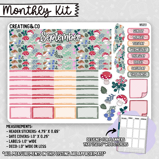 September Monthly Kit for Small Planners (1.0" wide columns) - MS051
