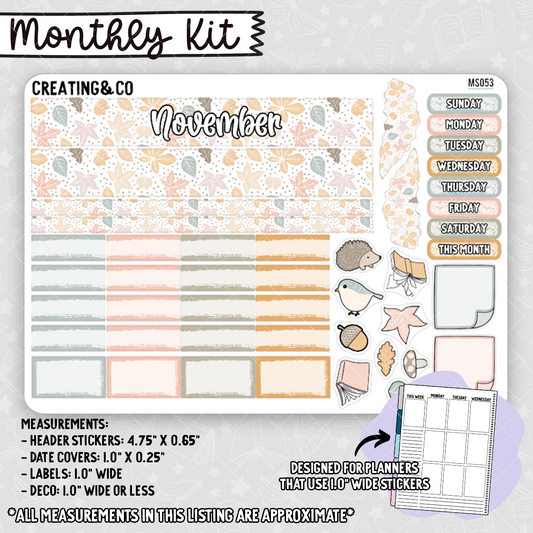 November Monthly Kit for Small Planners (1.0" wide columns) - MS053