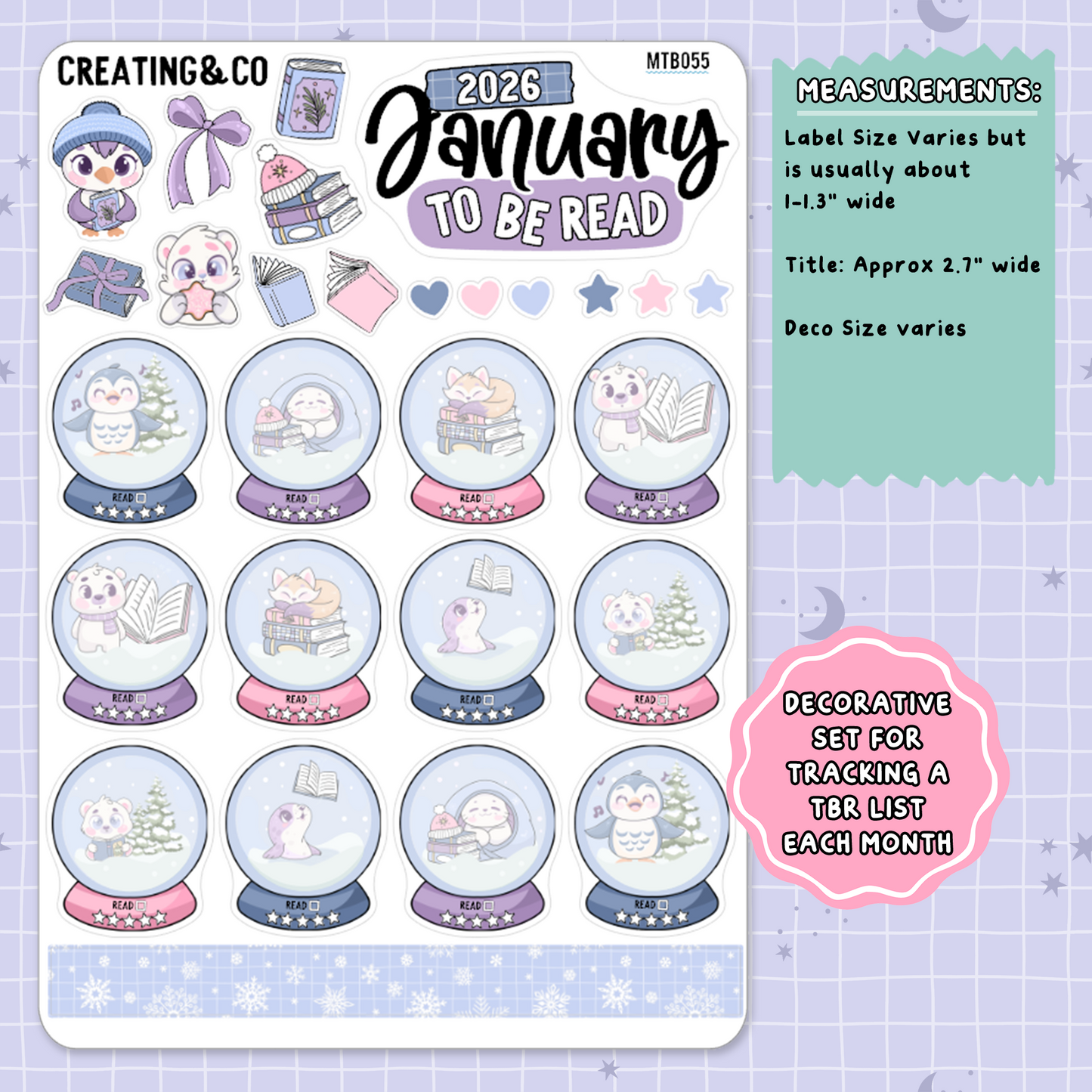 Arctic Reads January Monthly To Be Read Planner Sticker Kit  - MTB055