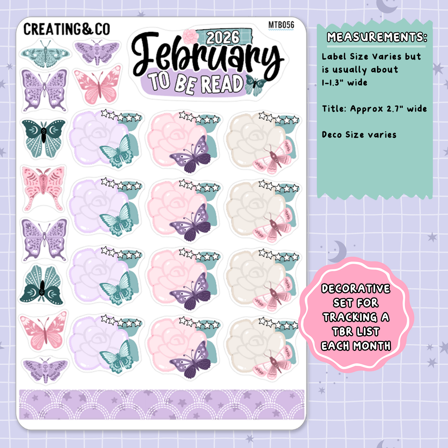 Butterfly Pages February Monthly To Be Read Planner Sticker Kit  - MTB056
