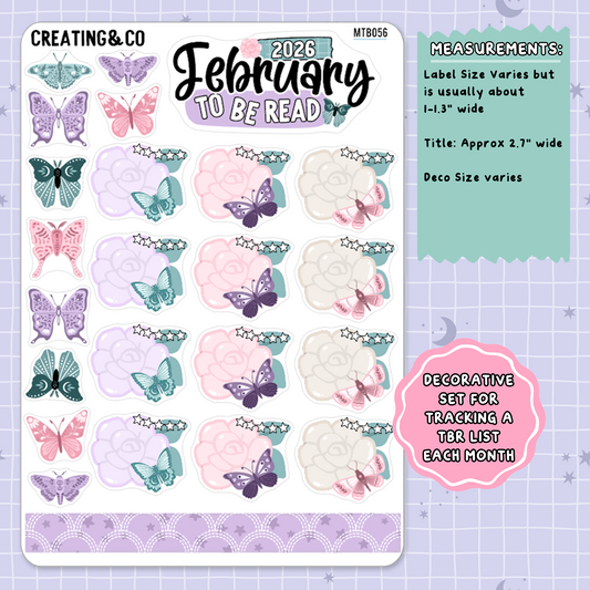 Butterfly Pages February Monthly To Be Read Planner Sticker Kit  - MTB056