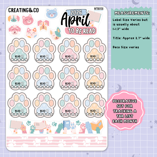 Paws & Pages April Monthly To Be Read Planner Sticker Kit  - MTB058
