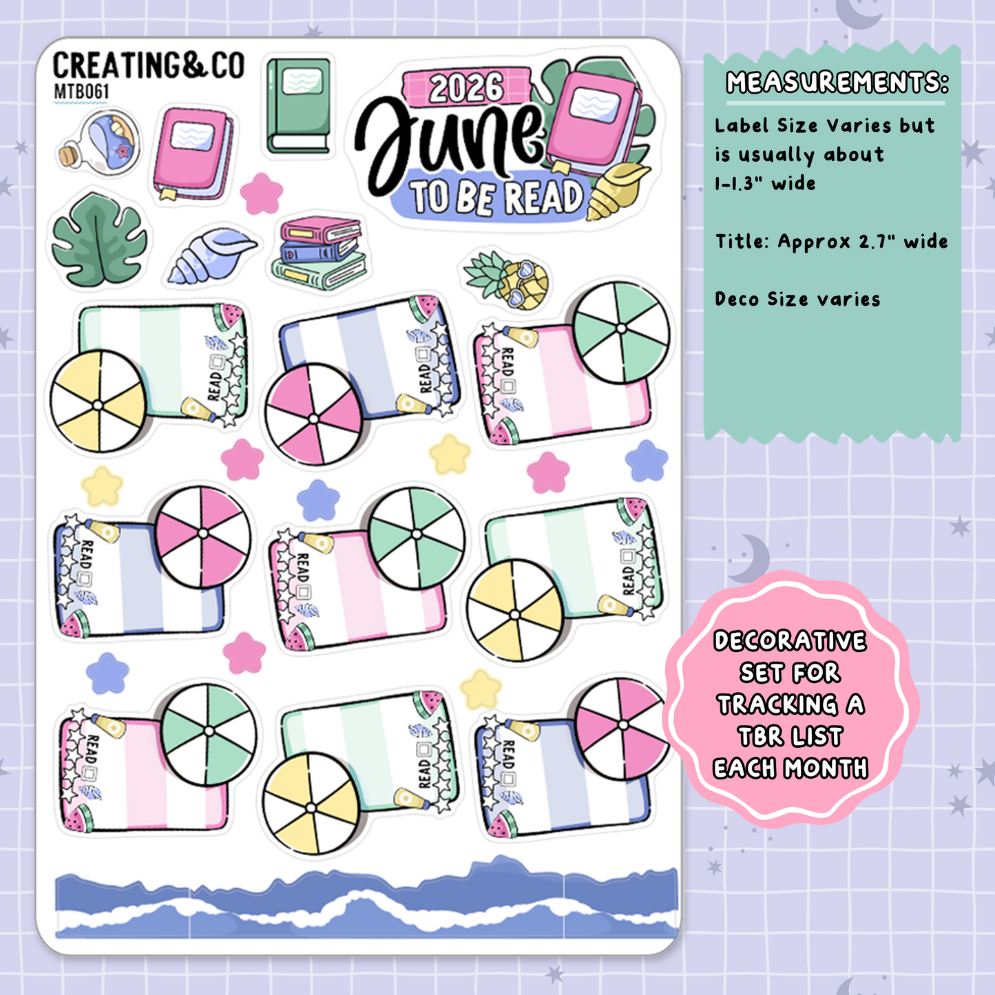 Books & Beach June Monthly To Be Read Planner Sticker Kit  - MTB061