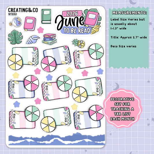 Books & Beach June Monthly To Be Read Planner Sticker Kit  - MTB061