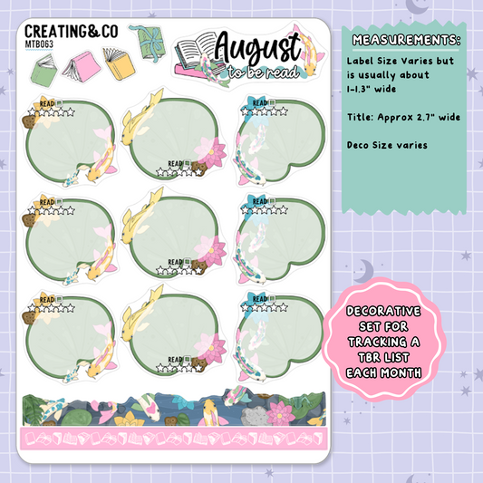Tranquil Pond August Monthly To Be Read Planner Sticker Kit  - MTB063