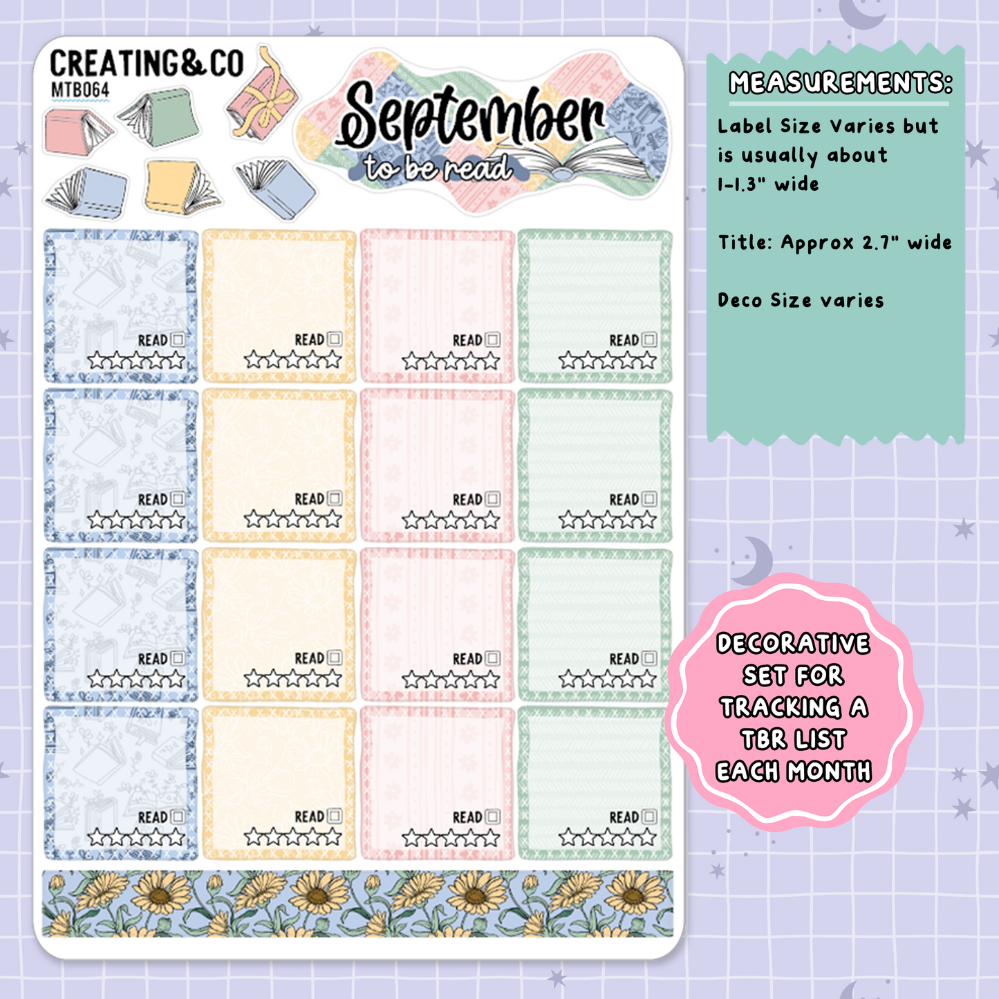 Cozy Patchwork September Monthly To Be Read Planner Sticker Kit  - MTB064