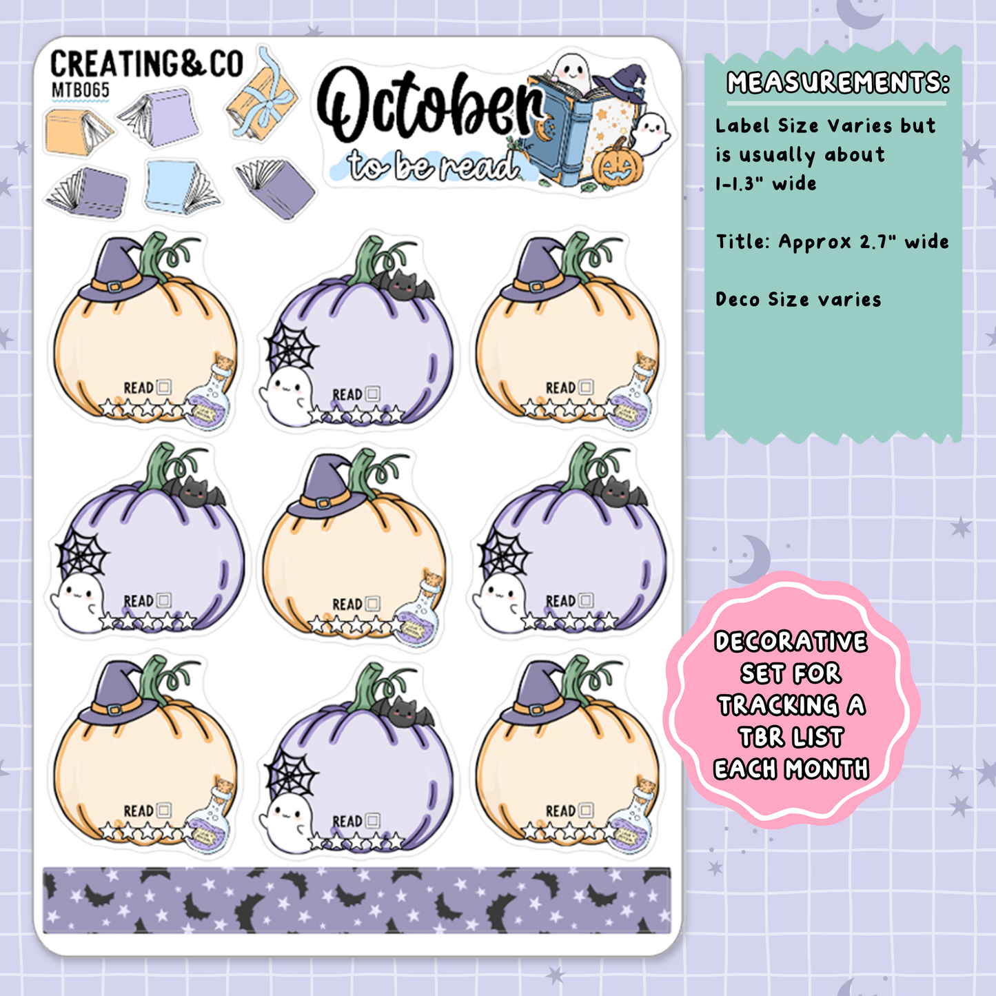 Stay Spooky October Monthly To Be Read Planner Sticker Kit  - MTB065