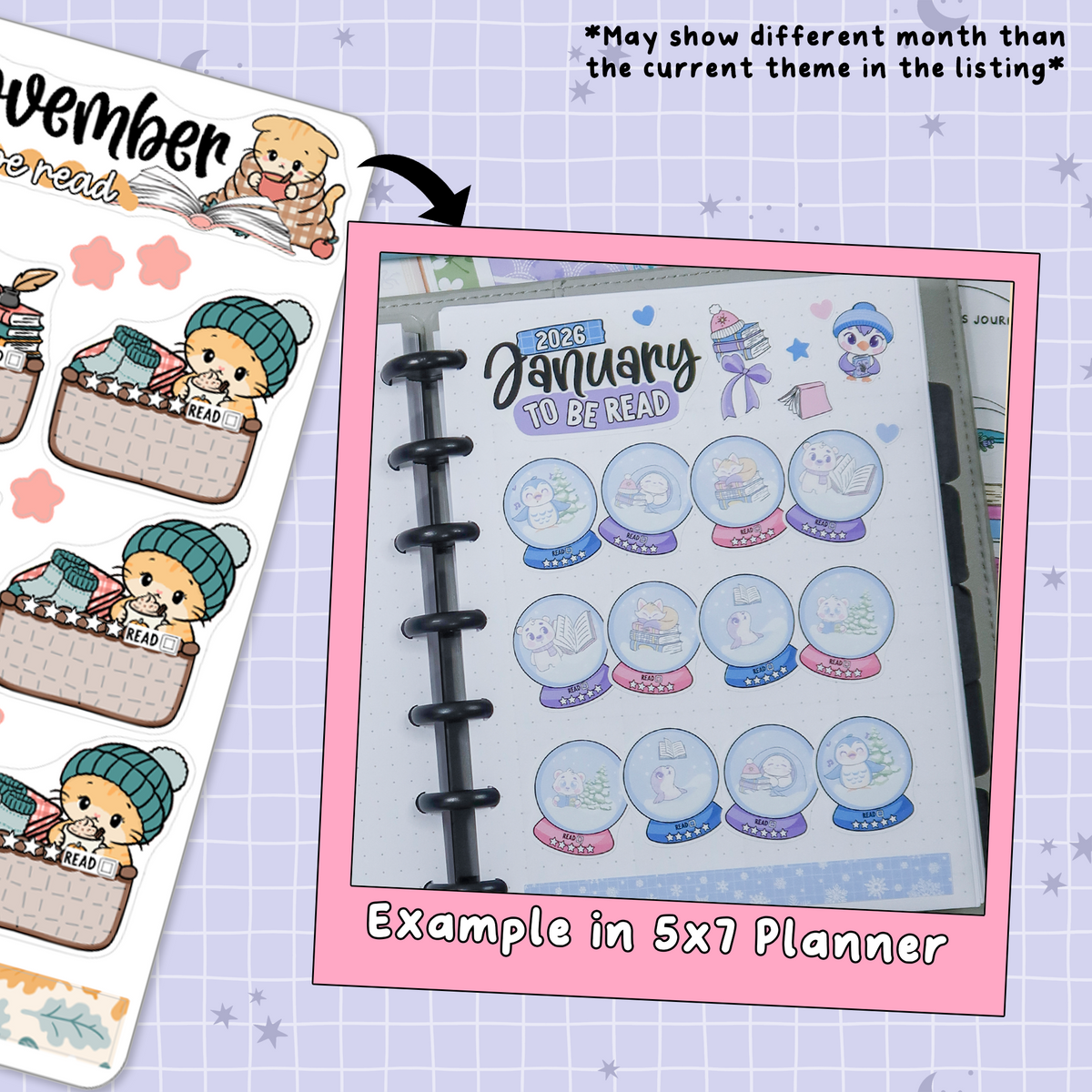 Cozy Cat November Monthly To Be Read Planner Sticker Kit  - MTB066