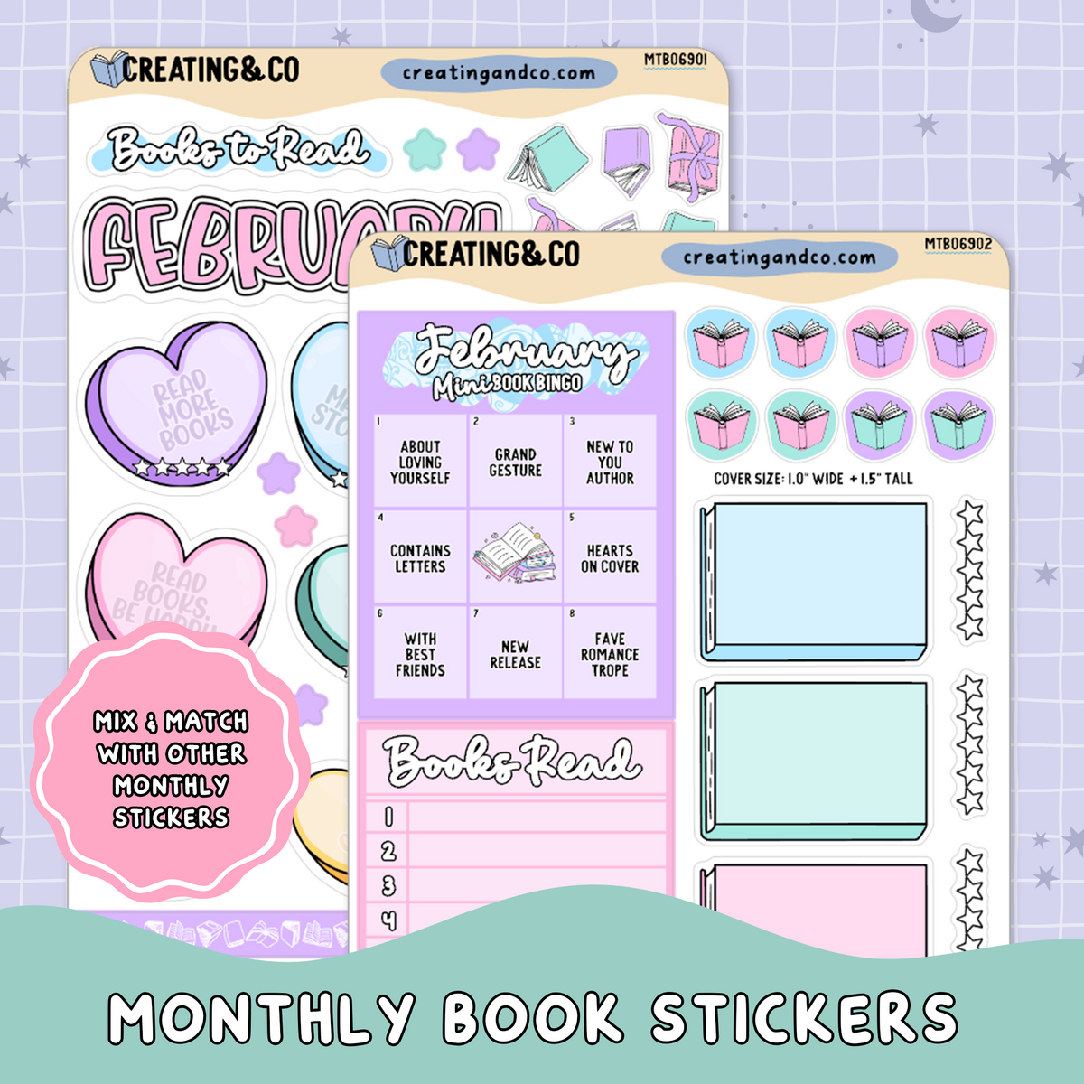 Candy Hearts February Monthly Reading Challenge + To Be Read Planner Sticker Kit  - MTB069