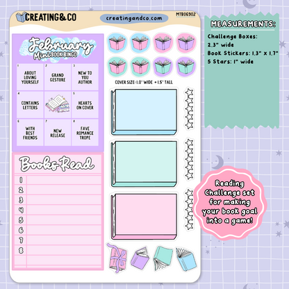 Candy Hearts February Monthly Reading Challenge + To Be Read Planner Sticker Kit  - MTB069