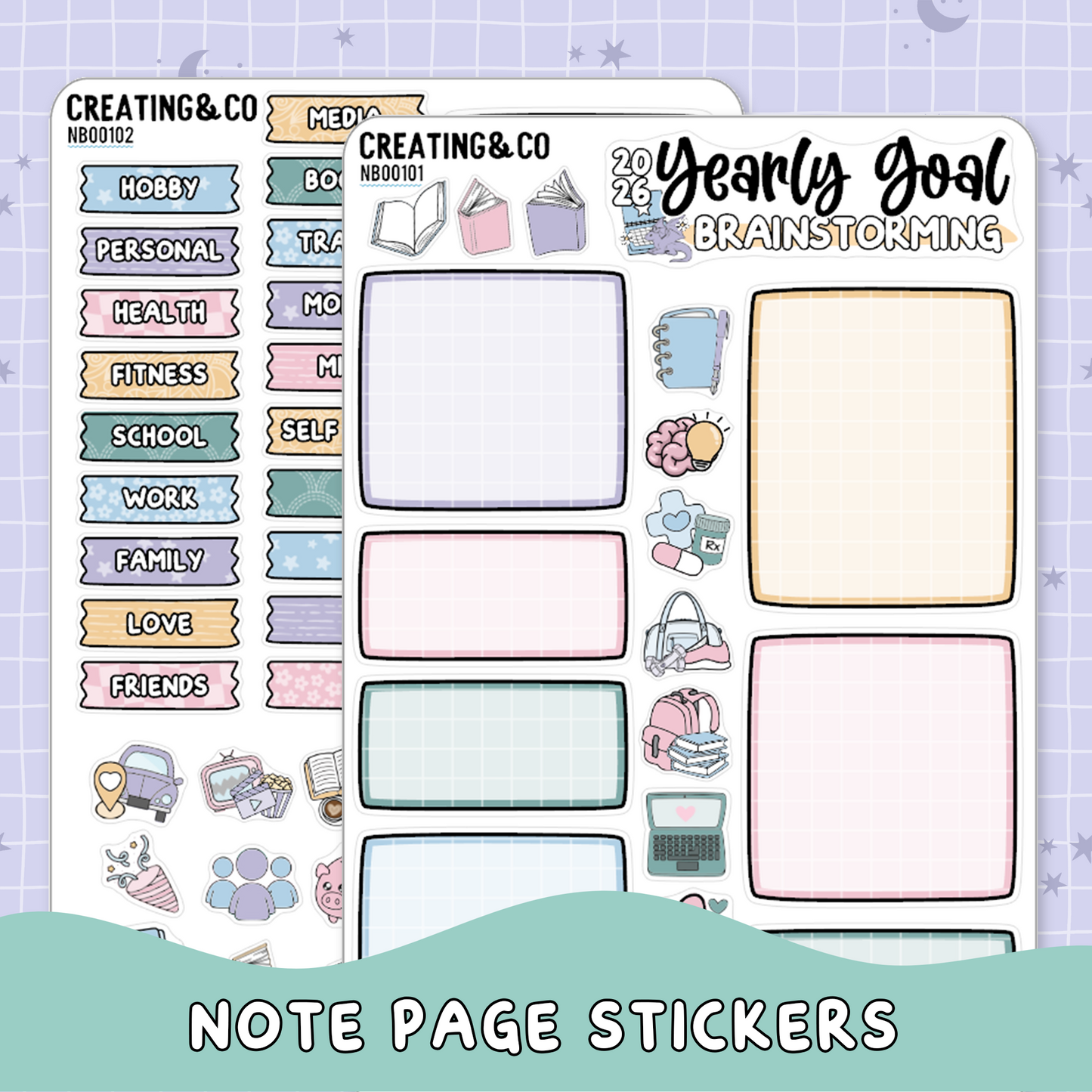 Yearly Goal Brainstorming Note Page Planner & Journal Sticker Sheet Set - NB001