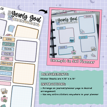 Yearly Goal Brainstorming Note Page Planner & Journal Sticker Sheet Set - NB001