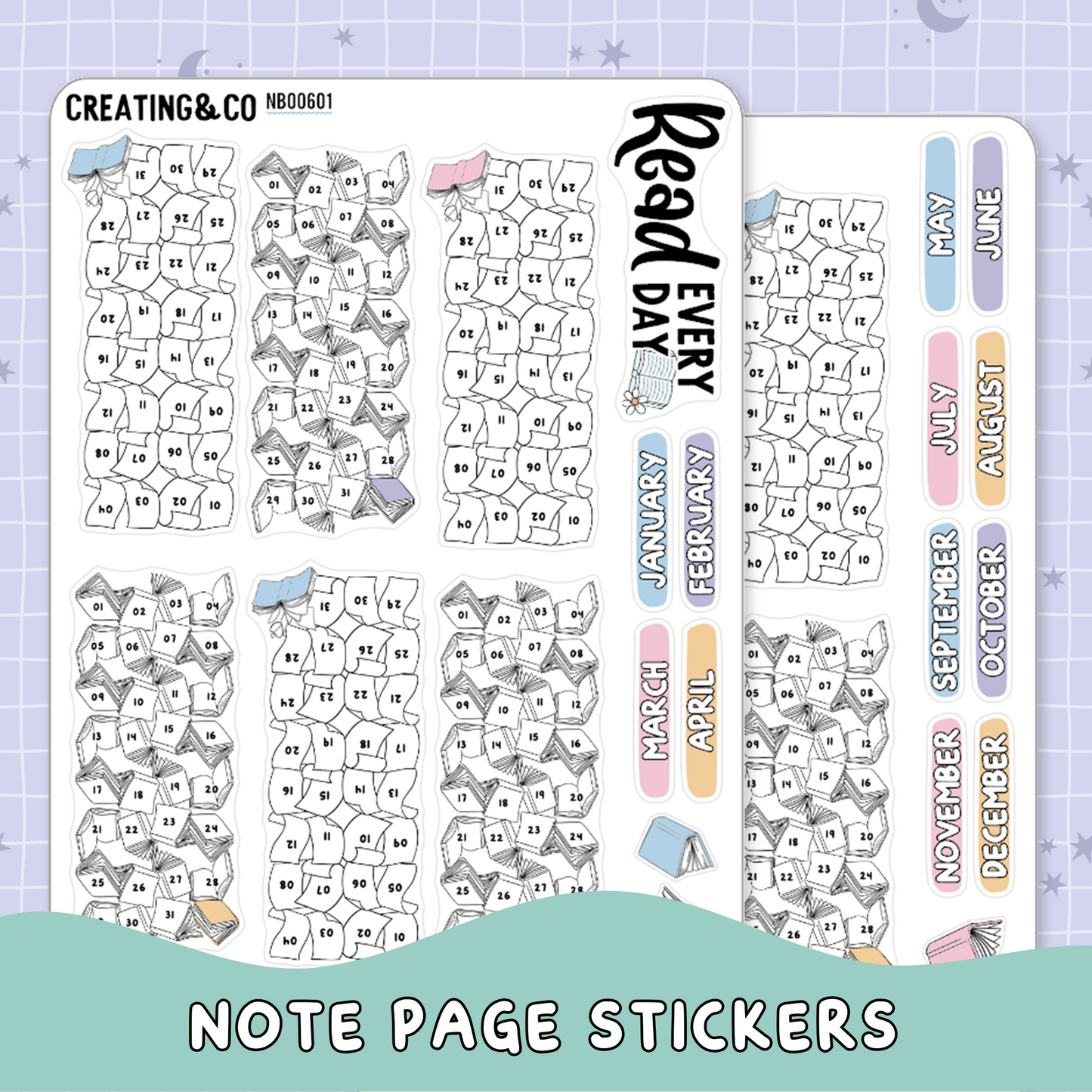 Read Every Day 2026 Habit Note Page Planner & Journal Sticker Sheet Set - NB006