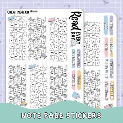 Read Every Day 2026 Habit Note Page Planner & Journal Sticker Sheet Set - NB006