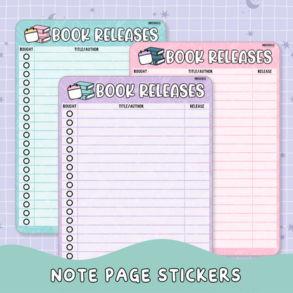 Book Releases Note Page Planner & Journal Sticker Sheet Set - NB006