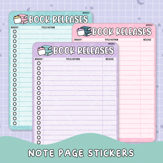 Book Releases Note Page Planner & Journal Sticker Sheet Set - NB006