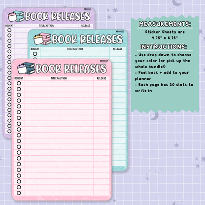 Book Releases Note Page Planner & Journal Sticker Sheet Set - NB006