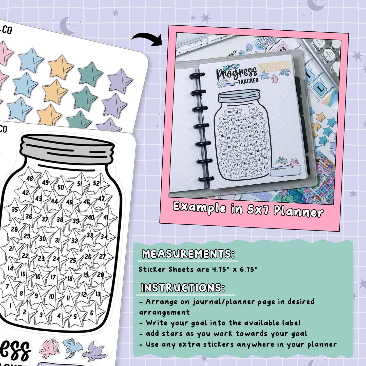 Progress Tracker Jar Note Page Planner & Journal Sticker Sheet Set - NB007