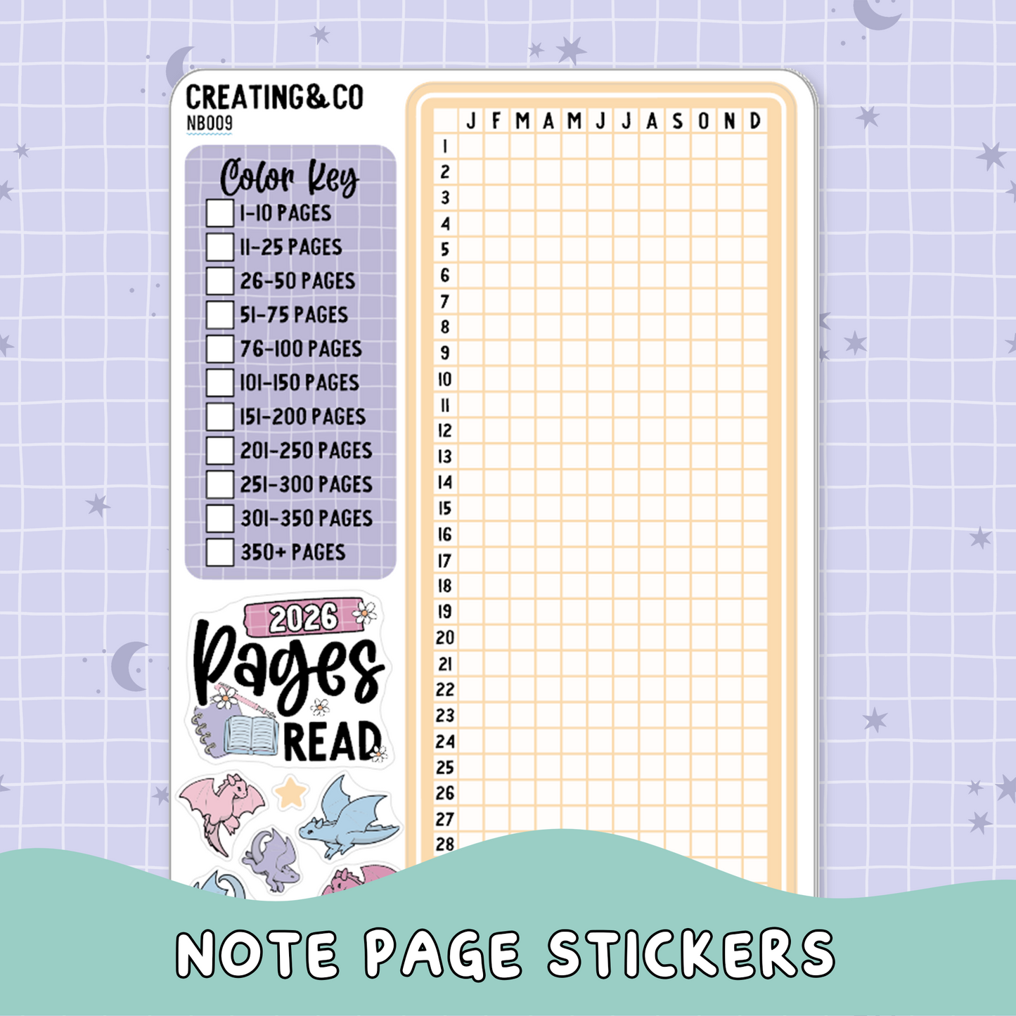2026 Pages Read Pixel Note Page Planner & Journal Sticker Sheet Set - NB009