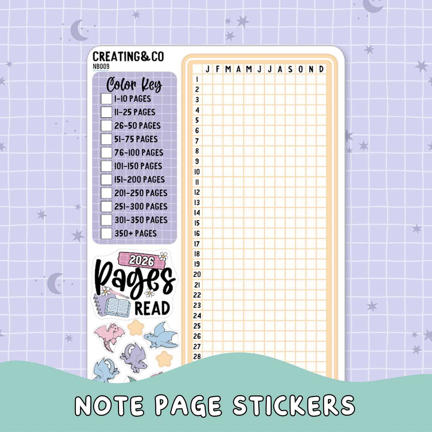 2026 Pages Read Pixel Note Page Planner & Journal Sticker Sheet Set - NB009