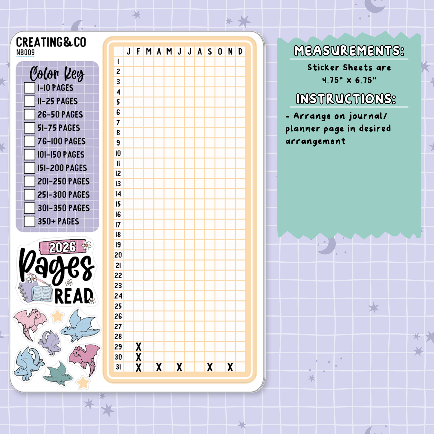 2026 Pages Read Pixel Note Page Planner & Journal Sticker Sheet Set - NB009