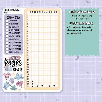 2026 Pages Read Pixel Note Page Planner & Journal Sticker Sheet Set - NB009