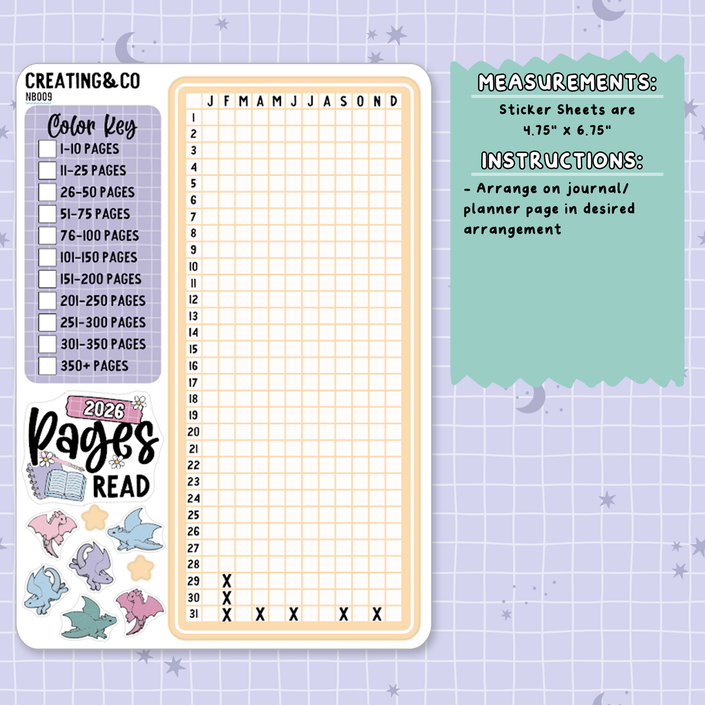 2026 Pages Read Pixel Note Page Planner & Journal Sticker Sheet Set - NB009