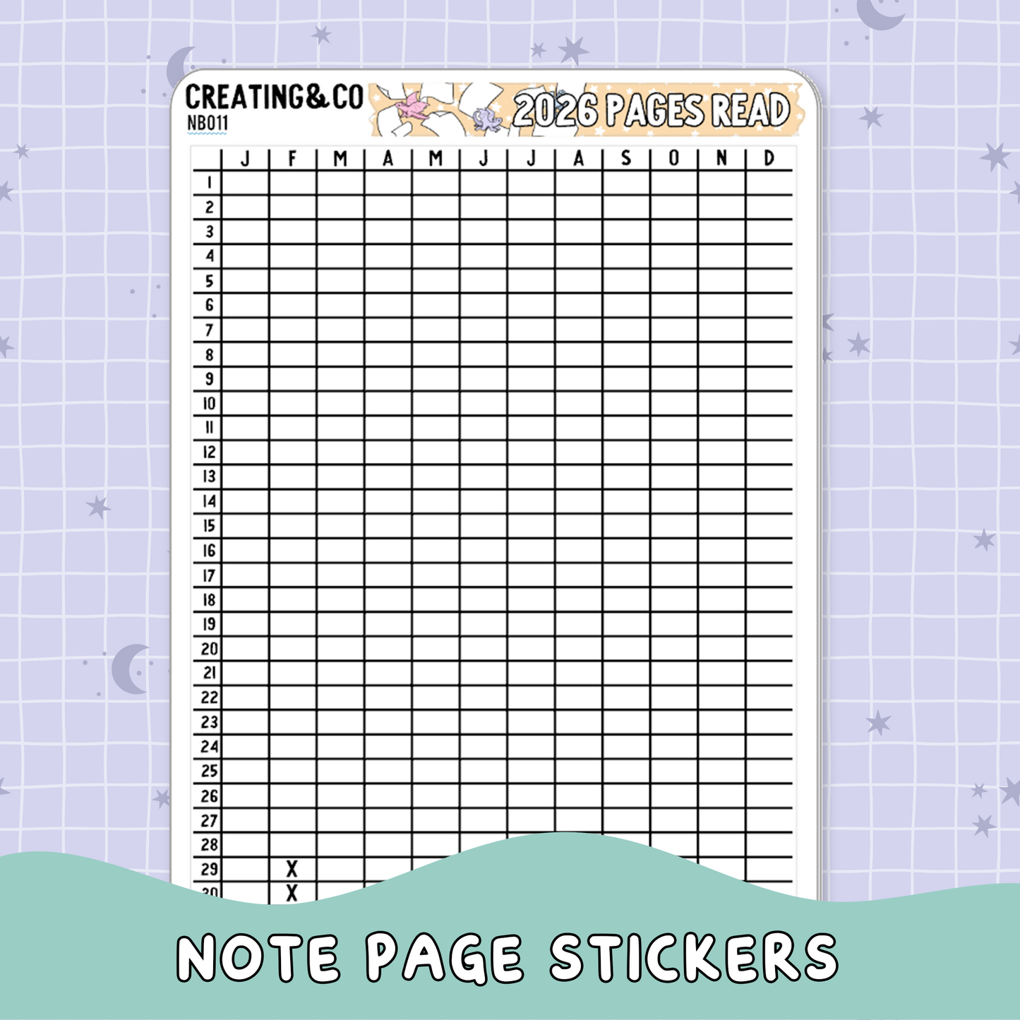 2026 Pages Read Table Note Page Planner & Journal Sticker Sheet Set - NB011