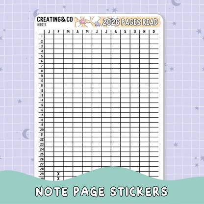 2026 Pages Read Table Note Page Planner & Journal Sticker Sheet Set - NB011