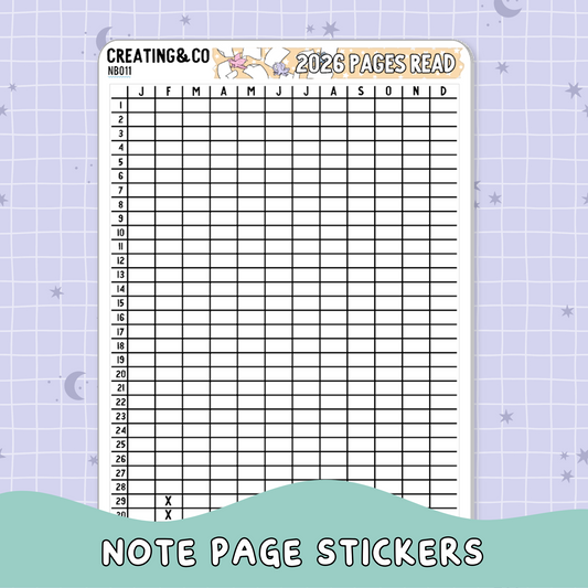 2026 Pages Read Table Note Page Planner & Journal Sticker Sheet Set - NB011