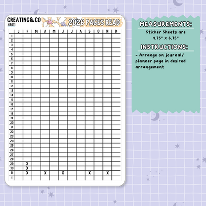 2026 Pages Read Table Note Page Planner & Journal Sticker Sheet Set - NB011