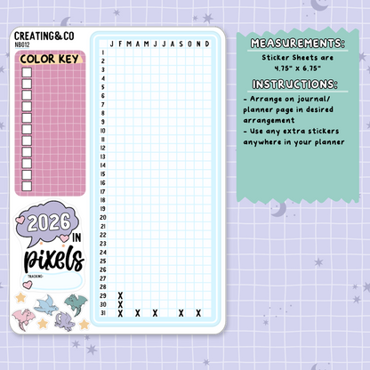 2026 in Pixels Note Page Planner & Journal Sticker Sheet Set - NB012