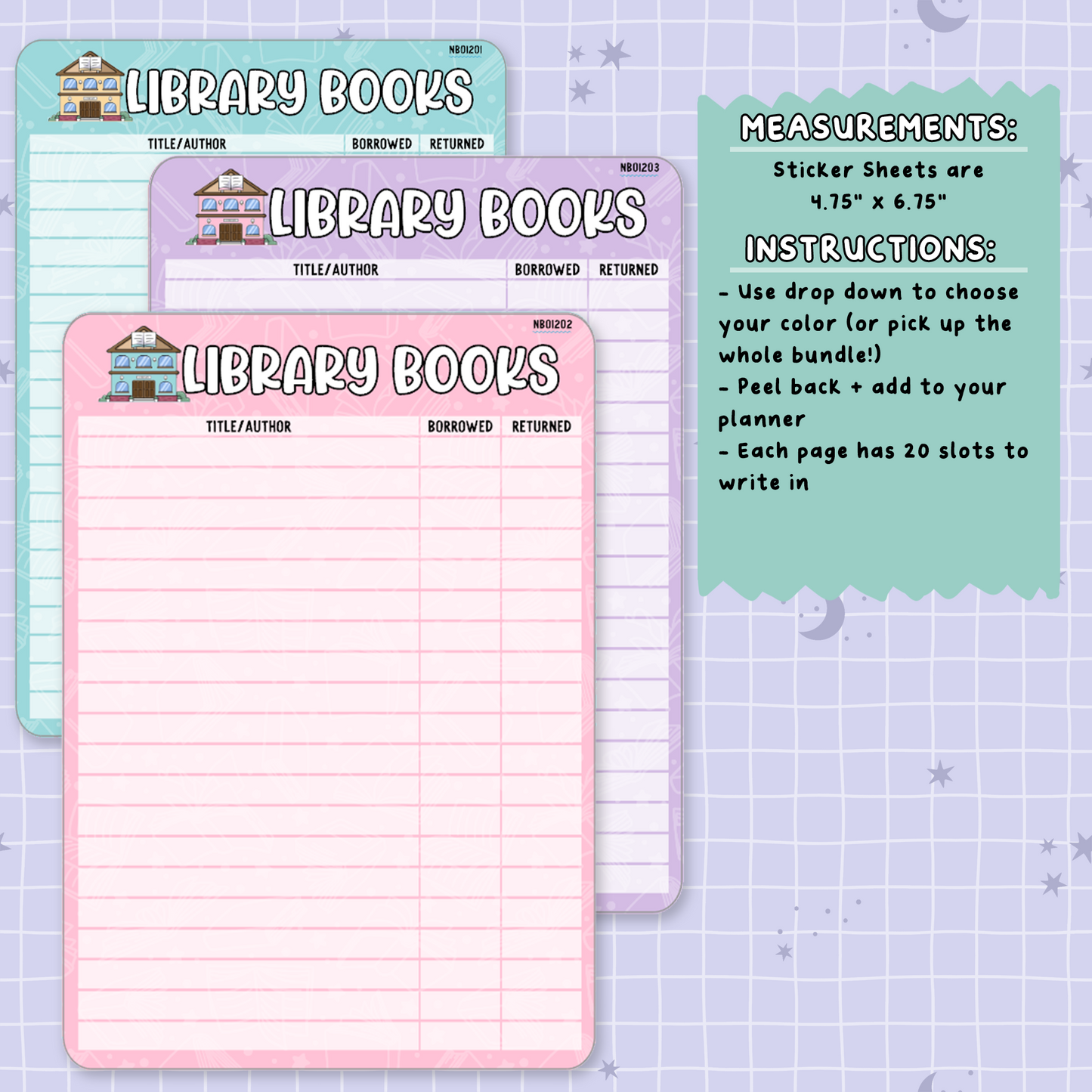 Library Books Note Page Planner & Journal Sticker Sheet Set - NB012