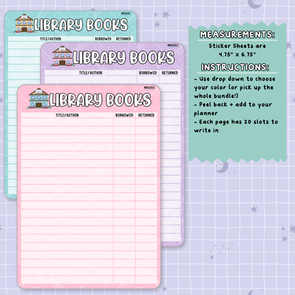 Library Books Note Page Planner & Journal Sticker Sheet Set - NB012