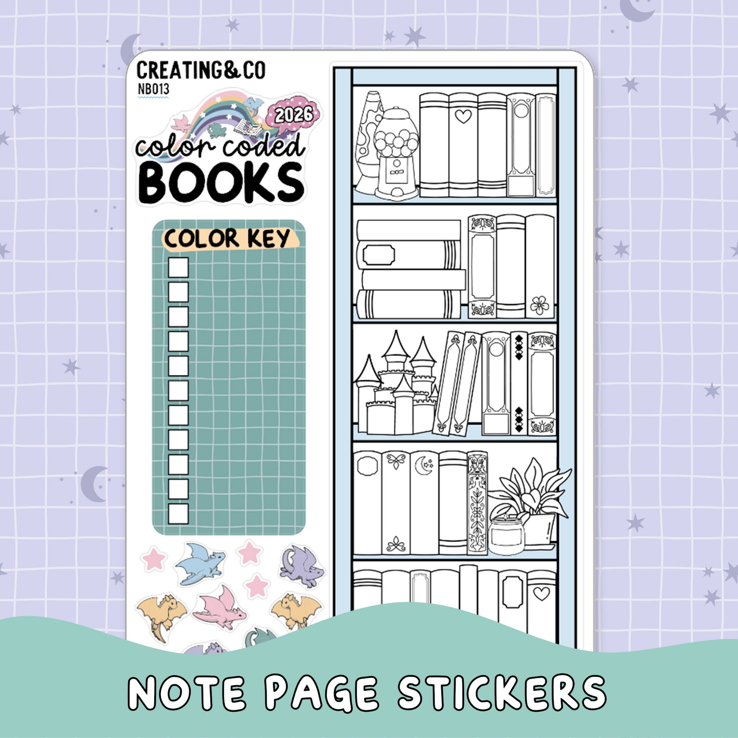 2026 Books by Color Bookshelf Note Page Planner & Journal Sticker Sheet Set - NB013