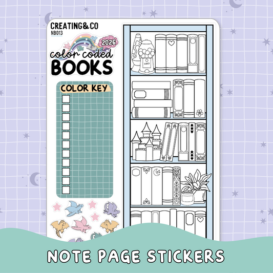 2026 Books by Color Bookshelf Note Page Planner & Journal Sticker Sheet Set - NB013