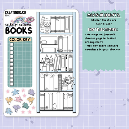 2026 Books by Color Bookshelf Note Page Planner & Journal Sticker Sheet Set - NB013