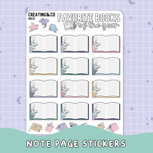 2026 Favorite Books of the Year Note Page Planner & Journal Sticker Sheet Set - NB014