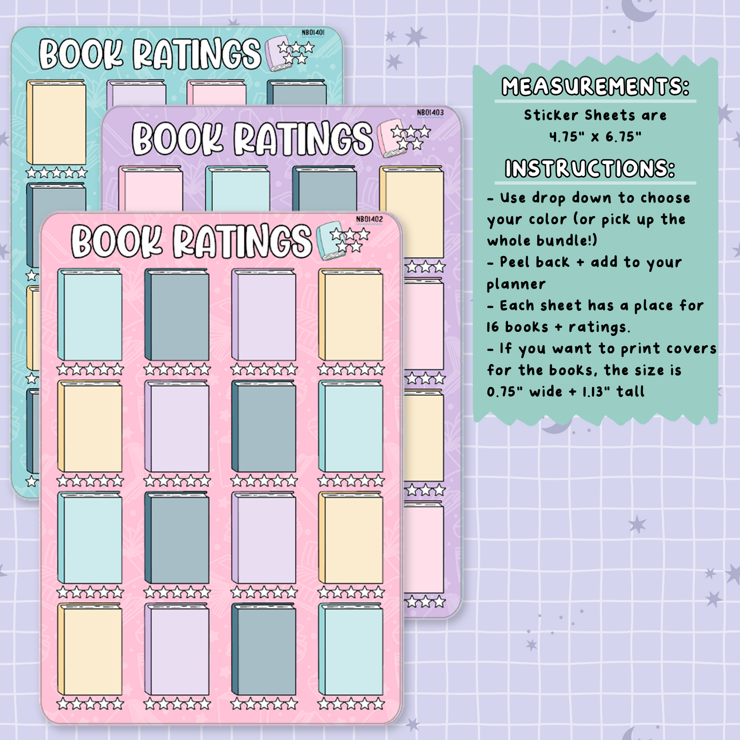 Book Ratings Note Page Planner & Journal Sticker Sheet Set - NB014