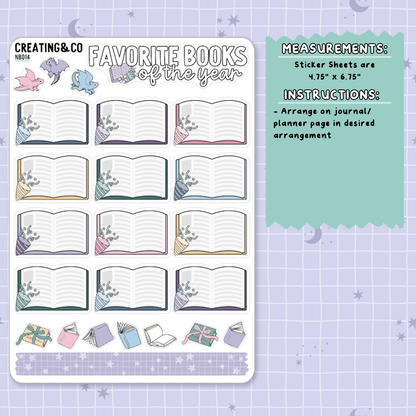 2026 Favorite Books of the Year Note Page Planner & Journal Sticker Sheet Set - NB014